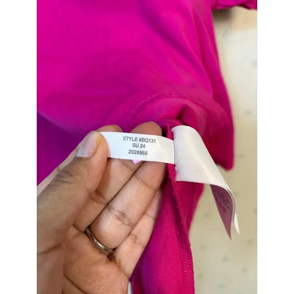 J Crew Tie Back Poplin Top Medium Fuchsia 100% Cotton Puff Sleeve Preppy Relaxed
